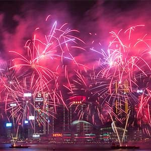 Fireworks explode over Victoria Harbour during Lunar New Year celebrations in Hong Kong on February 9, 2016. The Lunar New Year of the Monkey began on February 8.(Dale de la Rey/AFP/Getty Images)