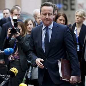 Britain's Prime Minister David Cameron arrives at a European Union leaders summit over migration in Brussels, Belgium, March 17, 2016. REUTERS/Francois Lenoir - RTSAWHS