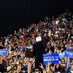Democratic Presidential candidate Senator Bernie Sanders speaks to a crowd of thousands who attended his A Future to Believe In Baltimore Rally at the Royal Farm Arena in Baltimore, Maryland on April 23, 2016.
(Marvin Joseph/The Washington Post/Getty Images)