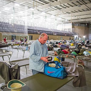 Roy Powell of Fort McMurray arrives at the Bold Centre in Lac La Biche, AB after being evacuated from fires that have taken over northern Alberta on Wednesday, May 04, 2016 . (Photograph by Chris Bolin)