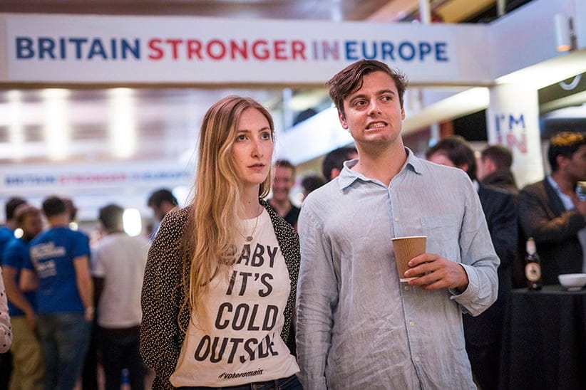 Supporters of the Stronger In campaign react after hearing results in the EU referendum at London's Royal Festival Hall, Friday, June 24, 2016. On Thursday, Britain voted in a national referendum on whether to stay inside the EU. On Thursday, Britain voted in a national referendum on whether to stay inside the EU. (Rob Stothard/AP)