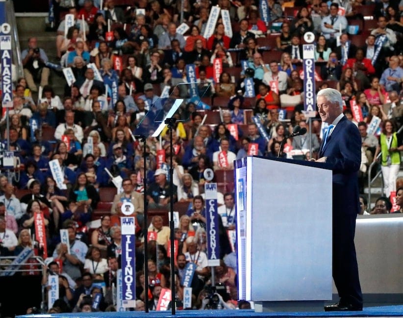 Former President Bill Clinton speaks during the second day of the Democratic National Convention in Philadelphia , Tuesday, July 26, 2016. (AP Photo/Paul Sancya)