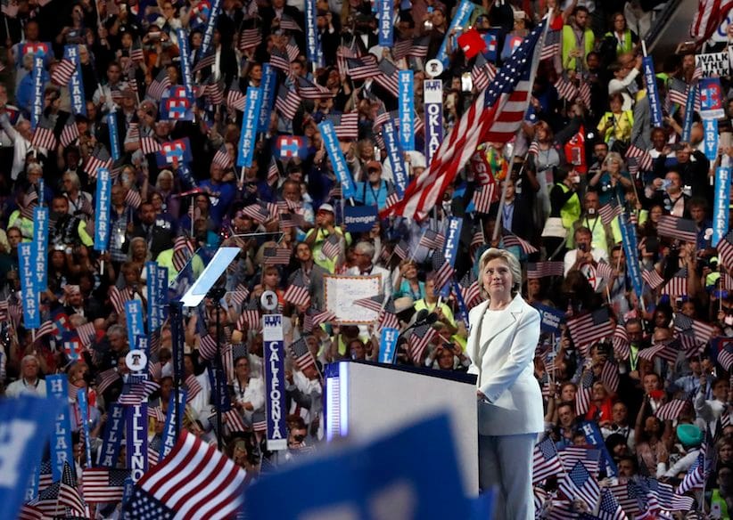 Democratic presidential nominee Hillary Clinton speaks during the final day of the Democratic National Convention in Philadelphia , Thursday, July 28, 2016. (AP Photo/Paul Sancya)