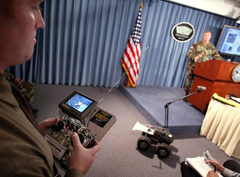 A MARCbot robot, similar to the one used by Dallas police, in demonstration at the Pentagon in Washington, D.C. in 2005. REUTERS/Yuri Gripas