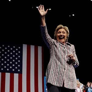 Democratic presidential candidate Hillary Clinton waves during a campaign stop in Fort Pierce, Fla., Friday, Sept. 30, 2016. (Matt Rourke/AP)