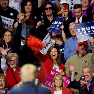 Supporters cheer Republican Presidential nominee Donald J. Trump during a rally at Giant Center in Hershey, Pennsylvania. (Mark Makela/Getty Images)