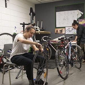 Wheels: Gabrielle Côté and Jacques Bissonette at work. ‘We’re not here to make money,’ says Côté.