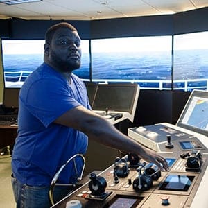 Jaharad Greene operating Simulator at Holland College