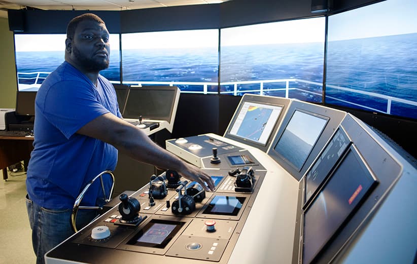 Jaharad Greene operating Simulator at Holland College