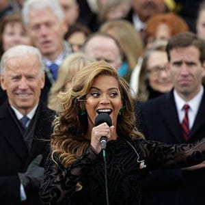 Beyonce sings the national anthem at the ceremonial swearing-in at the U.S. Capitol during the 57th Presidential Inauguration in Washington, Monday, Jan. 21, 2013. (Pablo Martinez Monsivais/AP/CP)