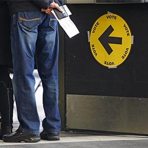 Voters wait in line at a polling station in Quebec City, October 19, 2015. Canadians go to the polls in a federal election on Monday. (Mathieu Belanger/Reuters)