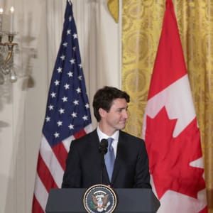U.S. President Donald Trump (R) and Canadian Prime Minister Justin Trudeau participate in a joint news conference in the East Room of the White House on February 13, 2017 in Washington, DC. (Alex Wong/Getty Images)