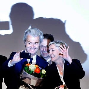 AfD (Alternative for Germany) chairwoman Frauke Petry, right, Far-right leader and candidate for next spring presidential elections Marine le Pen from France, center, and Dutch populist anti-Islam lawmaker Geert Wilders stand together after their speechesat a meeting of European Nationalists in Koblenz, Germany, Saturday, Jan. 21, 2017. (Michael Probst/AP/CP)