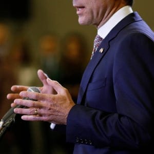 Minister of Finance Bill Morneau speaking in Ottawa March 22, 2017. (Photograph by Blair Gable)