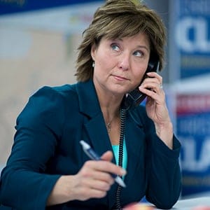 Liberal leader Christy Clark makes calls on the day of the B.C. Election 2017