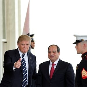 U.S. President Donald Trump welcomes Egypt's President Abdel Fattah al-Sisi at the White House in Washington, U.S., April 3, 2017. (Carlos Barria/Reuters)