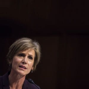 Former US Acting Attorney General Sally Yates testifies before the US Senate Judiciary Committee during a hearing on Russian Interference in the 2016 Presidential Elections and former Trump advisor US Ret. General Michael Flynn in Washington, United States on May 8, 2017. (Samuel Corum/Anadolu Agency/Getty Images)