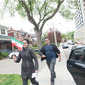 Through social media outlets, Arash Abadpour was able to organize a group of Iranian Canadians for travel to Buffalo, NY in an effort to cast their vote for the 2017 Iranian presidential election. (Photograph by Cole Garside)