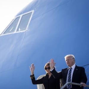 US President Donald Trump and his wife Melania arrive at Fiumicino's Leonardo Da Vinci International airport, near Rome, Tuesday, May 23, 2017. Trump is in Italy for a two day visit, including a meeting with Pope Francis at the Vatican, ahead of his participation in a NATO summit in Brussels on Thursday. (Massimo Percossi/AP/CP)