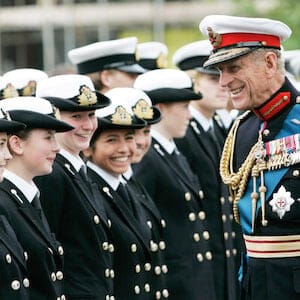 Prince Philip, Duke of Edinburgh meets students from Pangbourne College outside the Falkland Islands Memorial Chapel where he attended a service to mark the 25th anniversary of Liberation Day, June 14, 2007 in Pangbourne, England. (Photo by Tim Graham/Getty Images)