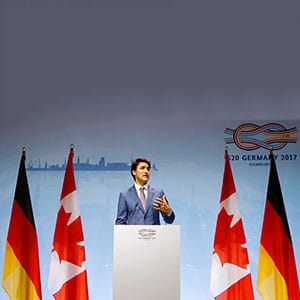 Canadian Prime Minister Justin Trudeau speaks during a news conference to present the outcome of the G20 leaders summit in Hamburg, Germany July 8, 2017. (Wolfgang Rattay/Reuters)