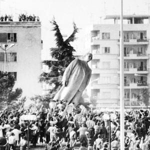Overthrow Of Enver Hoxha Monument In Tirana In March 1991. (Photo by: Sovfoto/UIG via Getty Images)