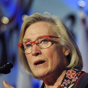 Minister of Indigenous and Northern Affairs, Carolyn Bennett speaks as AFN National Chief Perry Bellegarde looks on at the Assembly of First Nations annual general meeting in Regina, Sask., Tuesday July 25, 2017. THE CANADIAN PRESS/Mark Taylor