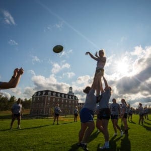 The St. Francis Xavier women's rugby team practices on Wednesday, Sept. 6, 2017. (Photograph by Mikaela MacKenzie)