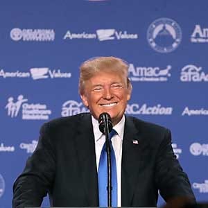 WASHINGTON, DC - OCTOBER 13: U.S. President Donald Trump speaks during the annual Family Research Council's Values Voter Summit at the Omni Shorham Hotel on October 13, 2017 in Washington, DC. Trump is the first sitting president to address Values Voter Summit. (Photo by Mark Wilson/Getty Images)