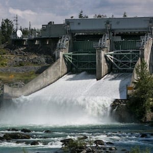 SQUAMISH, CANADA - JUNE 30: The rushing waters along the Cheakamus River produce cheap and plentiful hydro-electric power as viewed on June 30, 2016 near Squamish, British Columbia, Canada. Squamish, a small municipality located halfway between Vancouver and
Whistler, features easy living along the inland waterways and surrounding mountains. (Photo by George Rose/Getty Images)