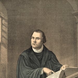 Antique print of Martin Luther in his study at Wartburg Castle in Eisenach (lithograph), 1882. (Photo by GraphicaArtis/Getty Images)
