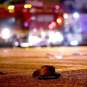 LAS VEGAS, NV - OCTOBER 02: A cowboy hat lays in the street after shots were fired near a country music festival on October 1, 2017 in Las Vegas, Nevada. A gunman has opened fire on a music festival in Las Vegas, leaving at least 20 people dead and more than 100 injured. Police have confirmed that one suspect has been shot. The investigation is ongoing. (Photo by David Becker/Getty Images)
