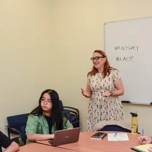 Catherine Hundleby during the orientation session for the Argumentation Studies PhD at the University of Windsor, September 2017. (CTL Photography/University of Windsor)
