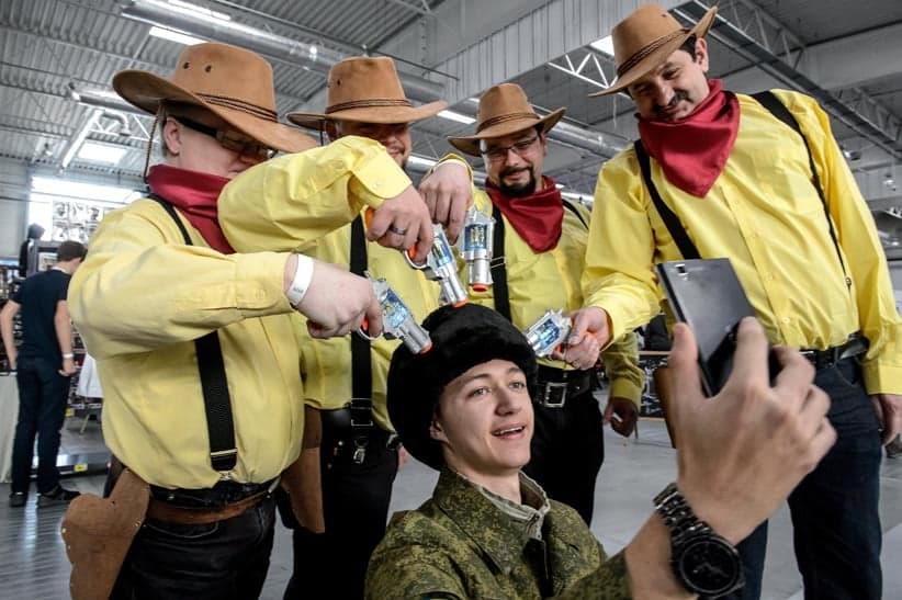 Participants dressed in science-fiction costumes pose for a selfie during the 18th Falcon Fantasy Festival in Lublin, Poland, 05 November 2017. The Falcon is an interdisciplinary event dedicated to the culture inspired by science-fiction. (Wojciech Pacewicz/EPA)