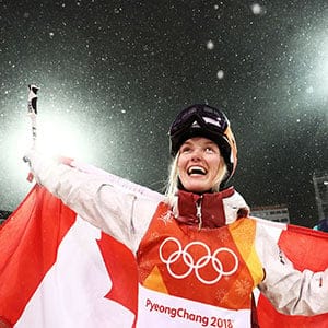 Silver medalist Justine Dufour-Lapointe of Canada celebrates during the victory ceremony for the Freestyle Skiing Ladies' Moguls Final on day two of the PyeongChang 2018 Winter Olympic Games at Phoenix Snow Park on February 11, 2018 in Pyeongchang-gun, South Korea. (Ryan Pierse/Getty Images)