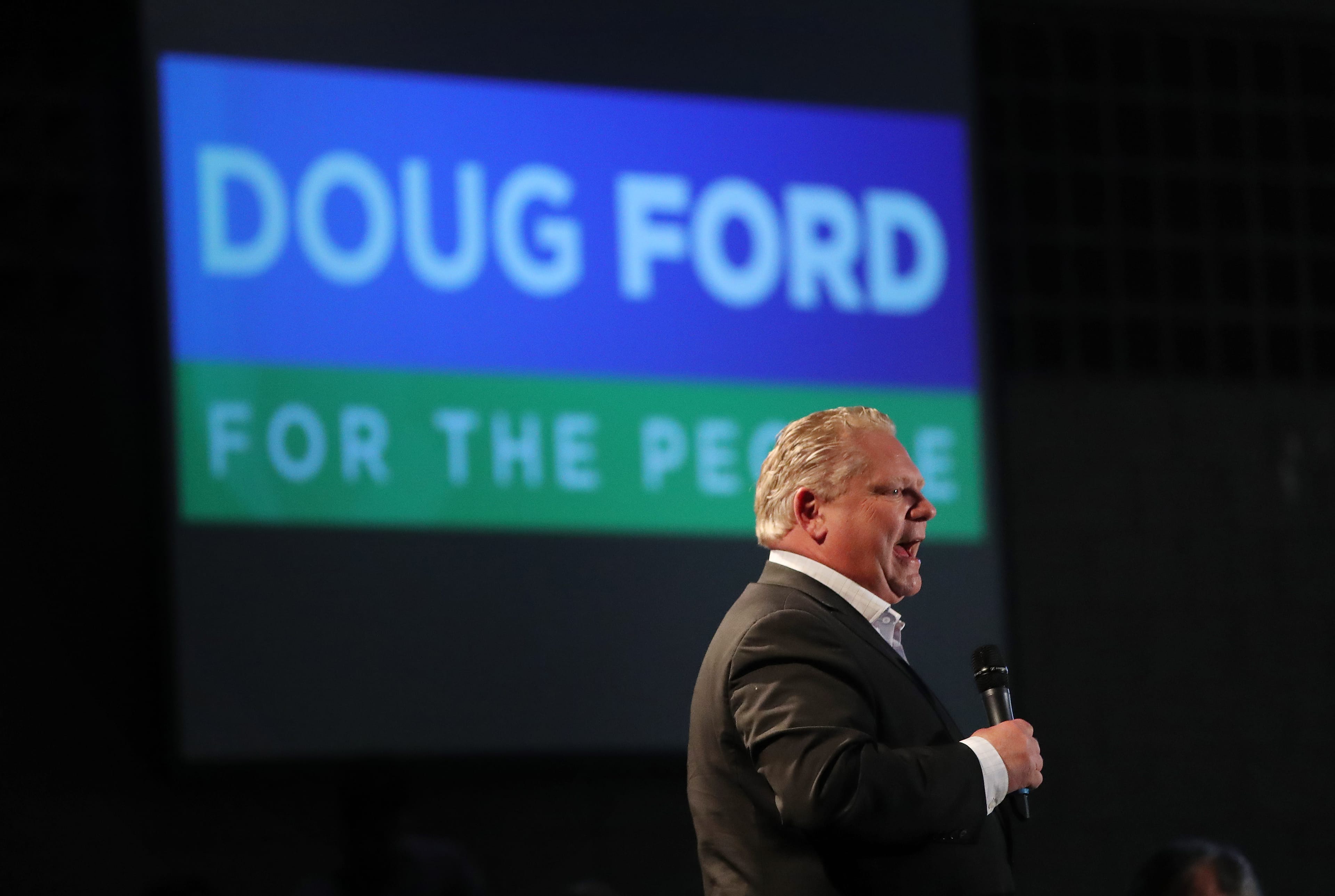 SUDBURY, ON- APRIL 11 - PC Leader Doug Ford skips the Provincial Leaders debate hosted by the Black Community to campaign in Northern Ontario including this a rally attended by approximately 300 people at Cambrian College in Sudbury. April 11, 2018. (Steve Russell/Toronto Star via Getty Images)