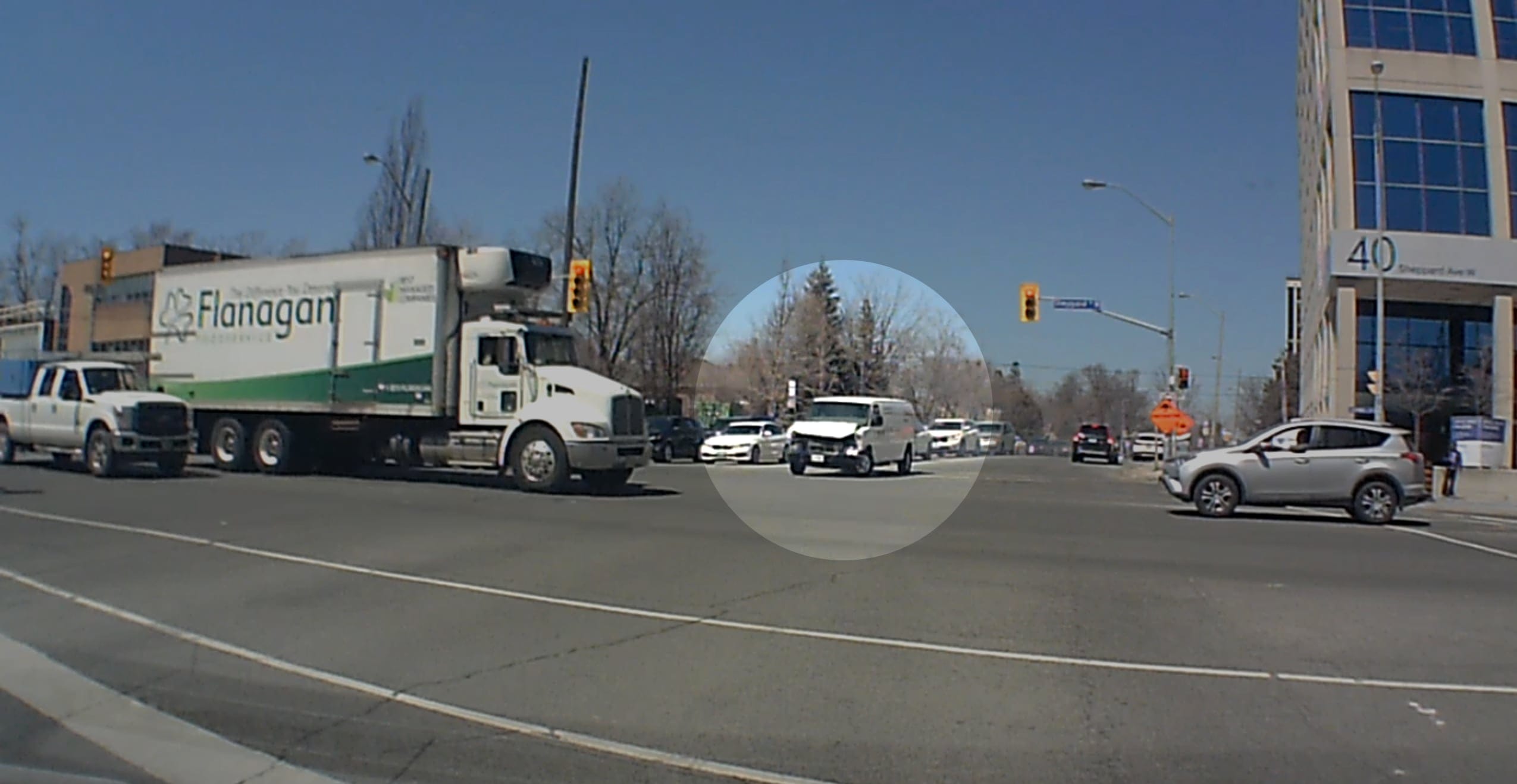 A still from dash cam video shows the van Alek Minassian was allegedly driving headed south on Beecroft Rd., parallel to Yonge St.