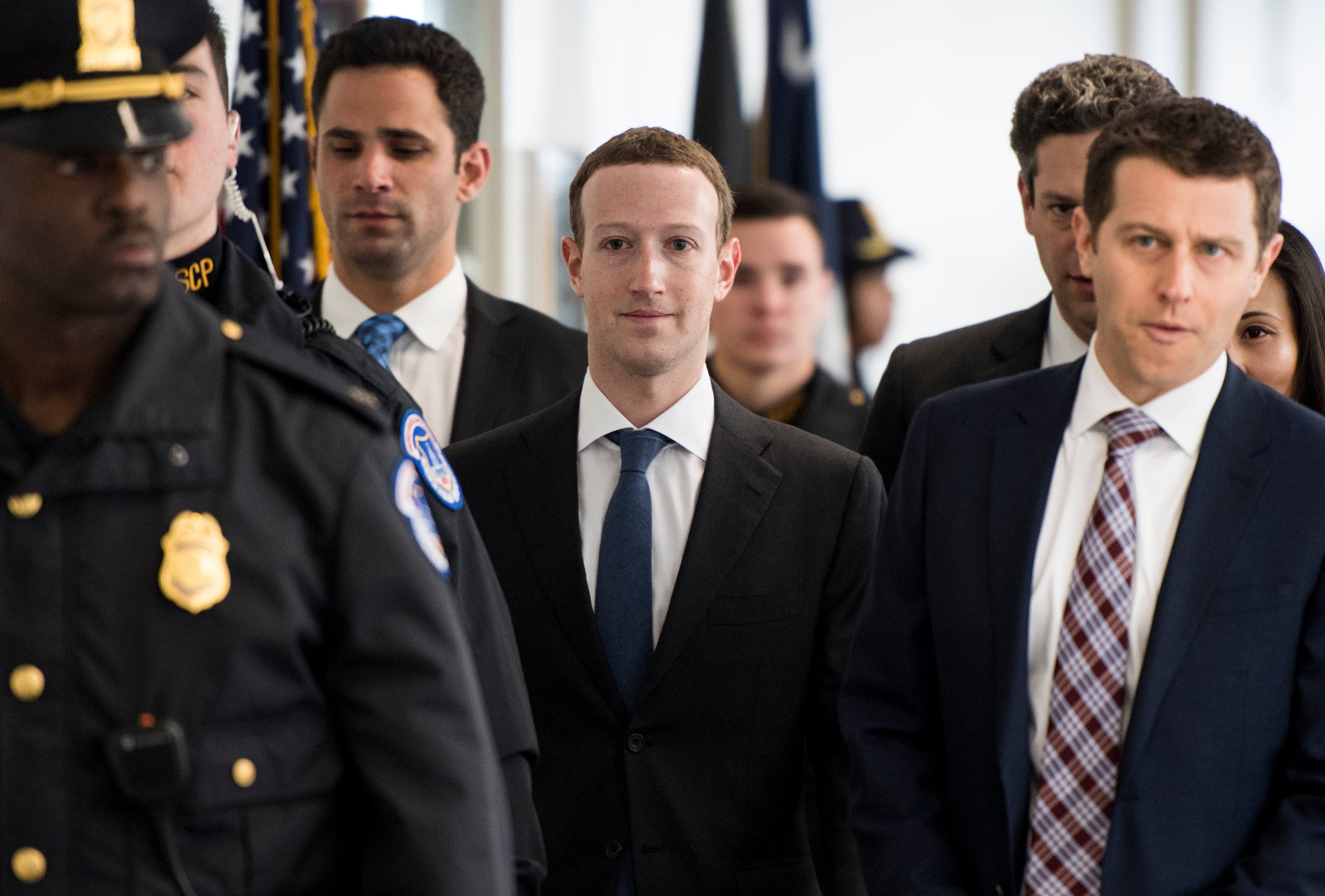 Facebook CEO Mark Zuckerberg arrives for his meeting with Sen. Bill Nelson, D-Fla., in the Hart Senate Office Building on Monday, April 9, 2018. (Photo By Bill Clark/CQ Roll Call)