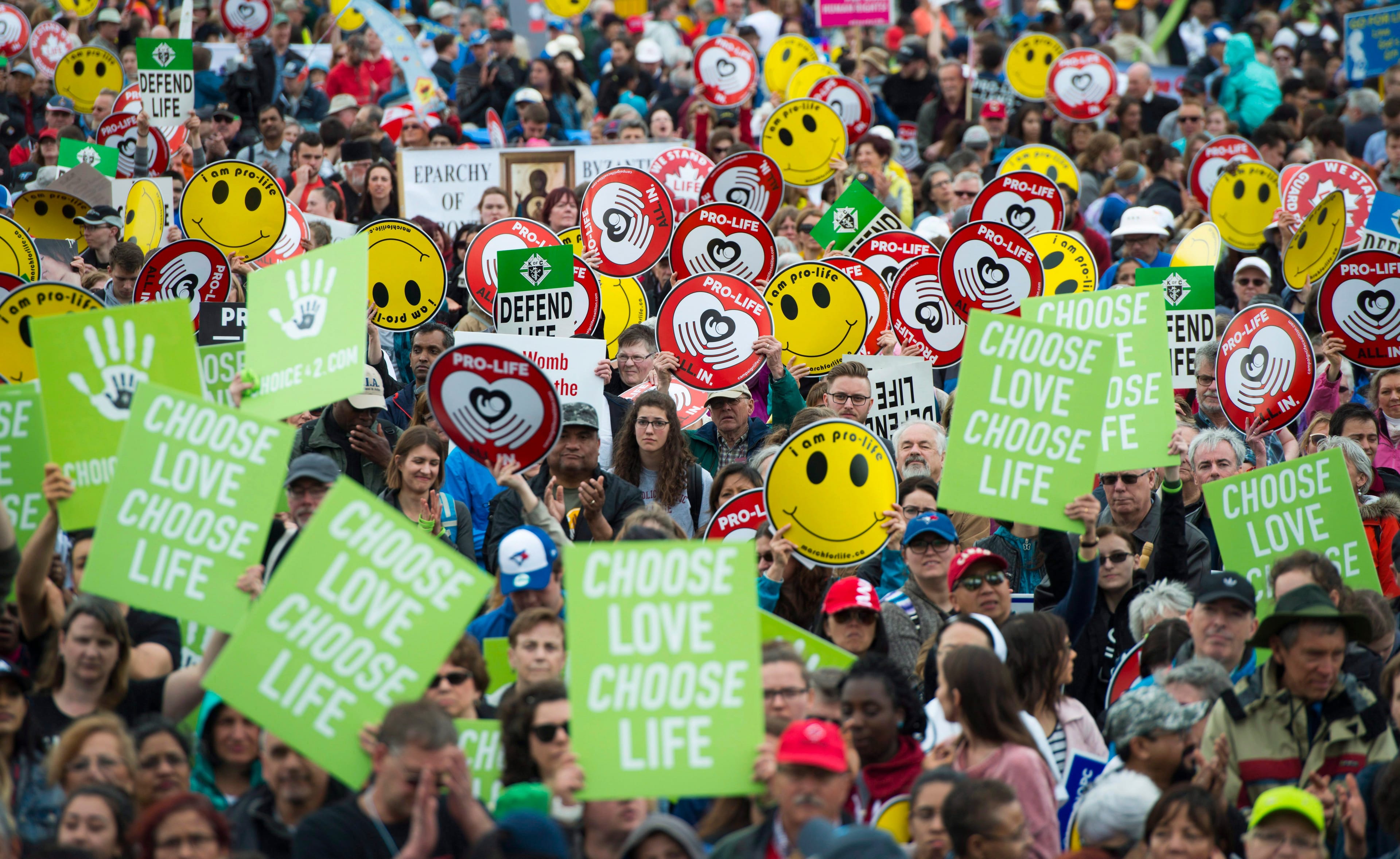 People protesting abortion rights at the March For Life on Parliament Hill in Ottawa on Thursday, May 10, 2018. (Sean Kilpatrick/CP)