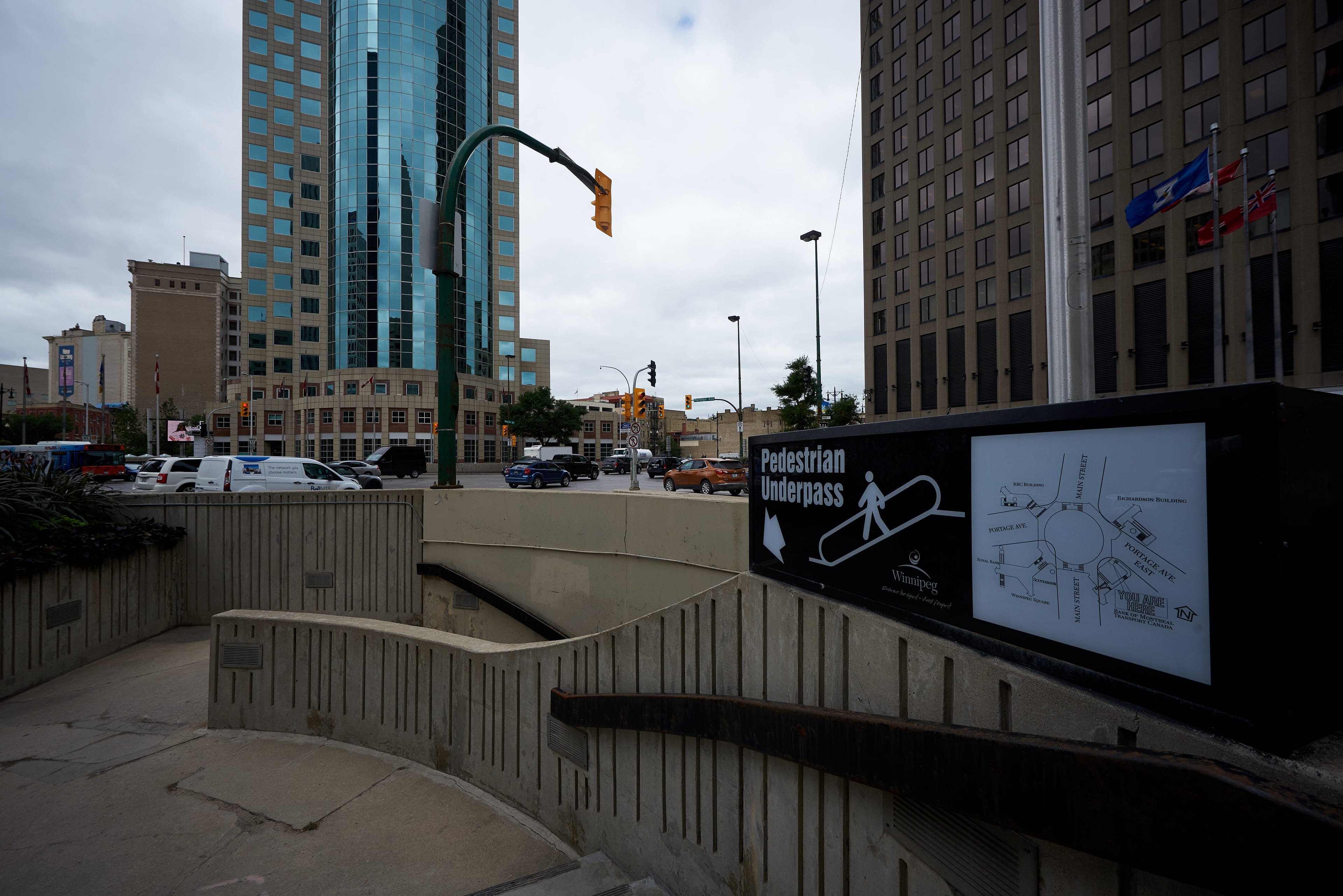 Pedestrian Underpass at Portage and Main in Winnipeg. (Ian McCausland/Vote Open Winnipeg)