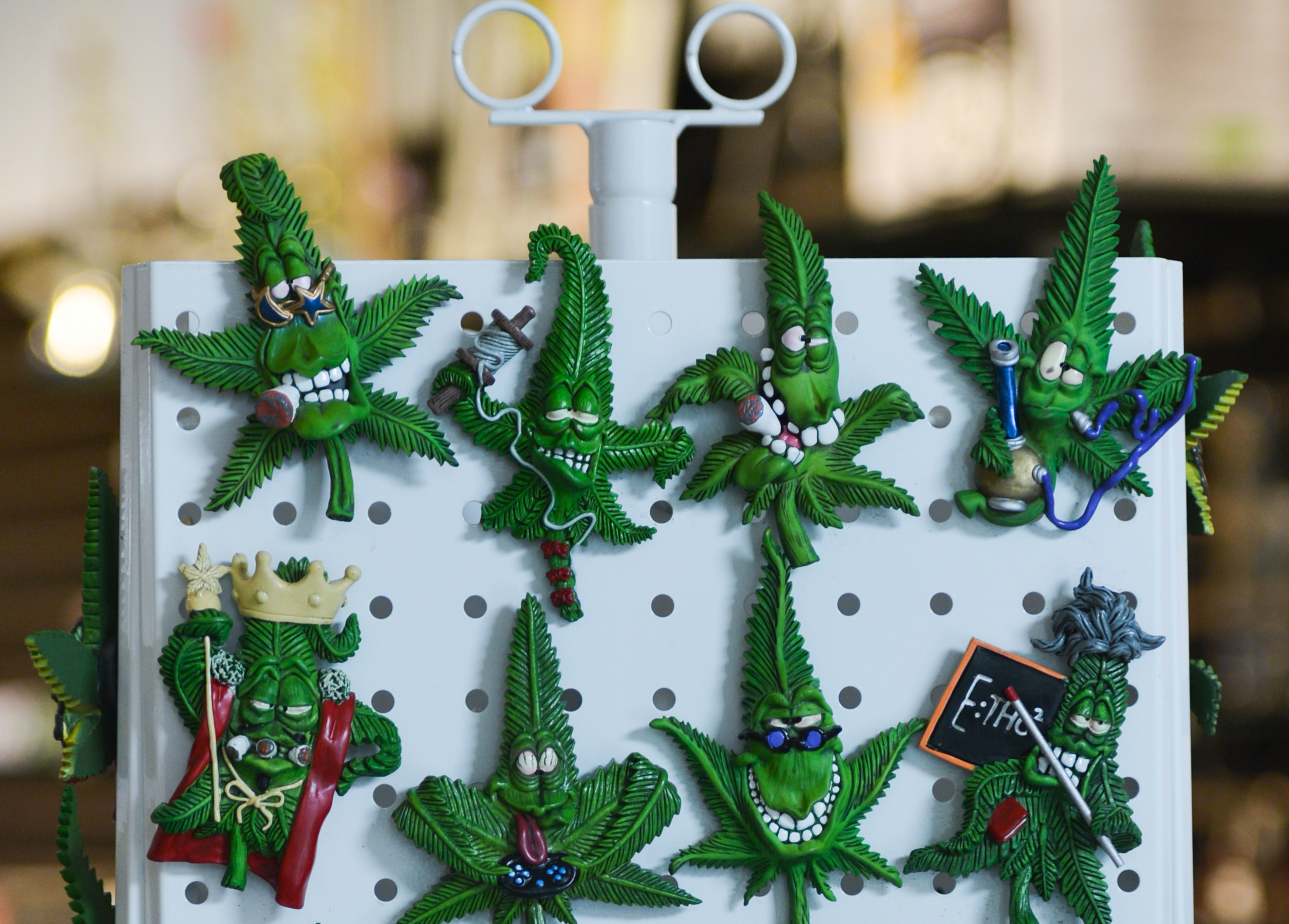 Giftwares on display for sale seen in Edmonton's Jupiter Cannabis Shop on Whyte Avenue. (Photo by Artur Widak/NurPhoto via Getty Images)