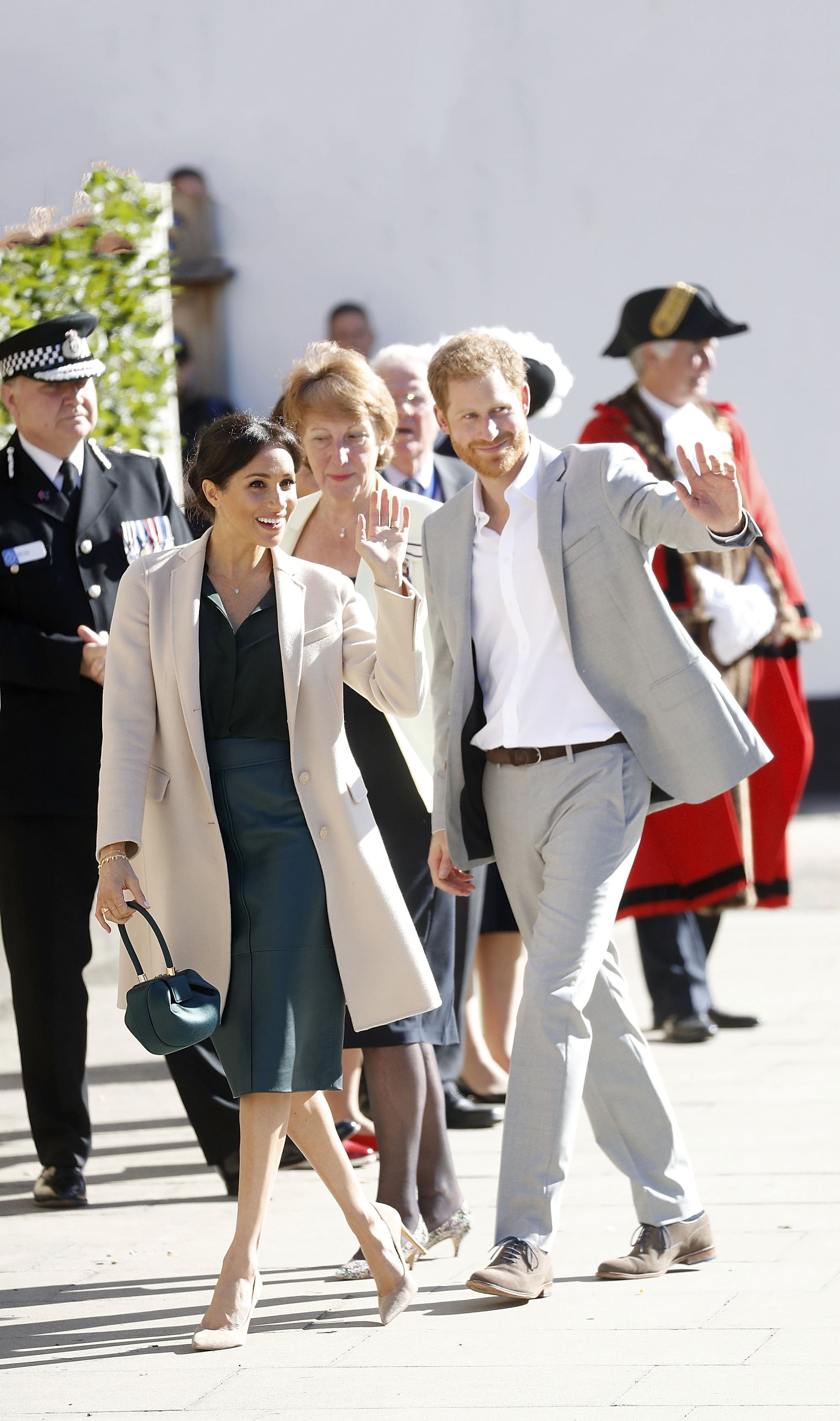 Meghan, Duchess of Sussex and Prince Harry, Duke of Sussex wave during an official visit to Sussex on October 3, 2018 in Chichester, United Kingdom. The Duke and Duchess married on May 19th 2018 in Windsor and were conferred The Duke & Duchess of Sussex by The Queen. (Chris Jackson/Getty Images)
