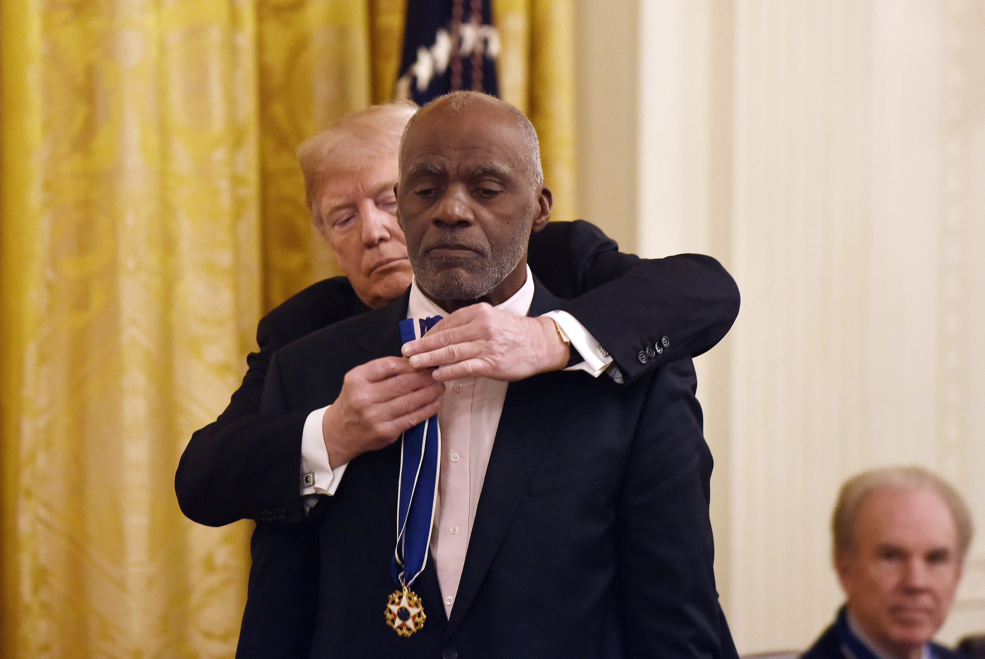 Trump awards the Presidential Medal of Freedom to football hall-of-famer Alan Page (Photo by Olivier Douliery/ABACAPRESS.COM)