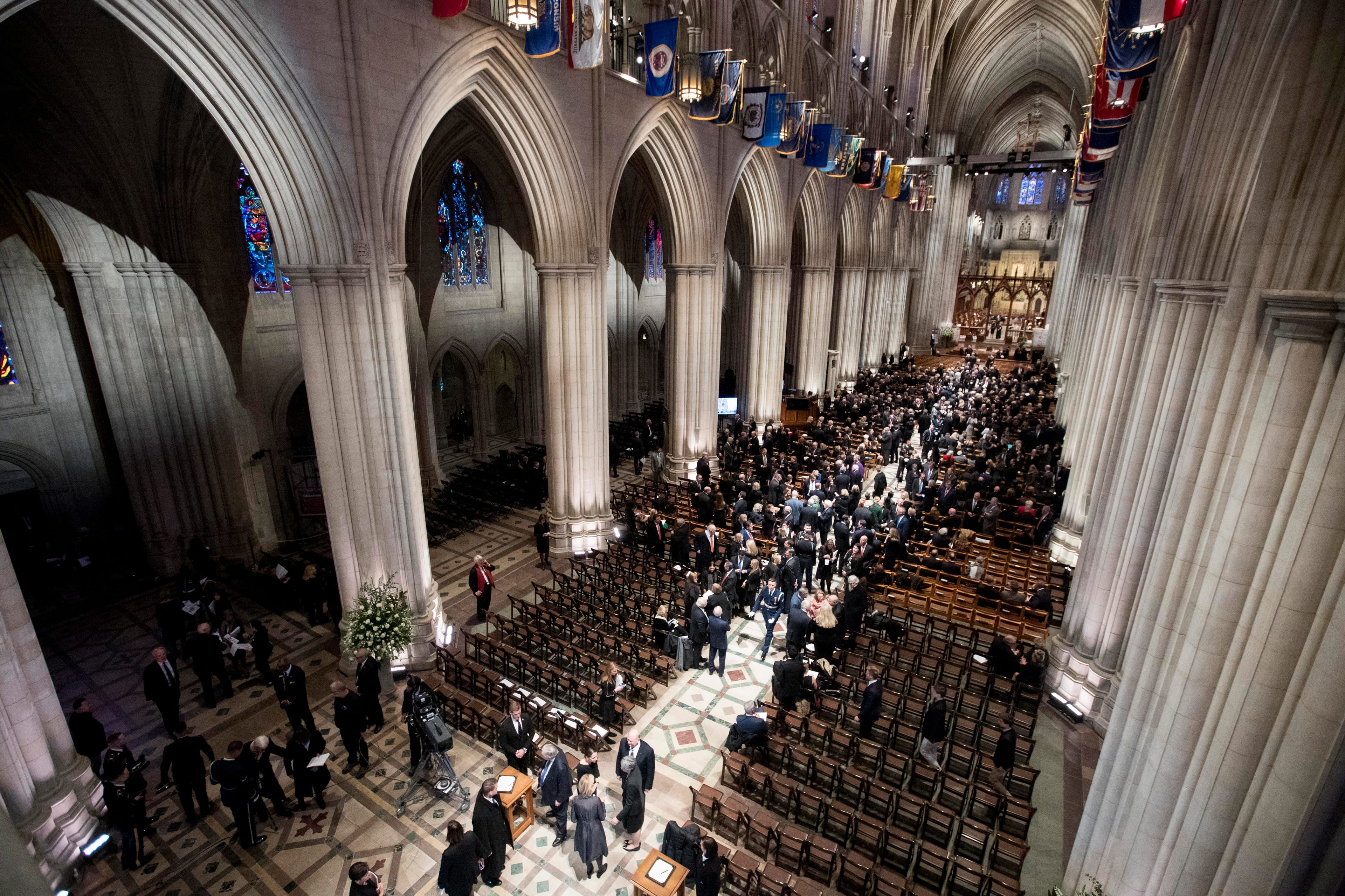 Visitors gather before a State Funeral for former President George H.W. Bush at the National Cathedral, Wednesday, Dec. 5, 2018, in Washington. (Photo by Andrew Harnik - Pool/Getty)