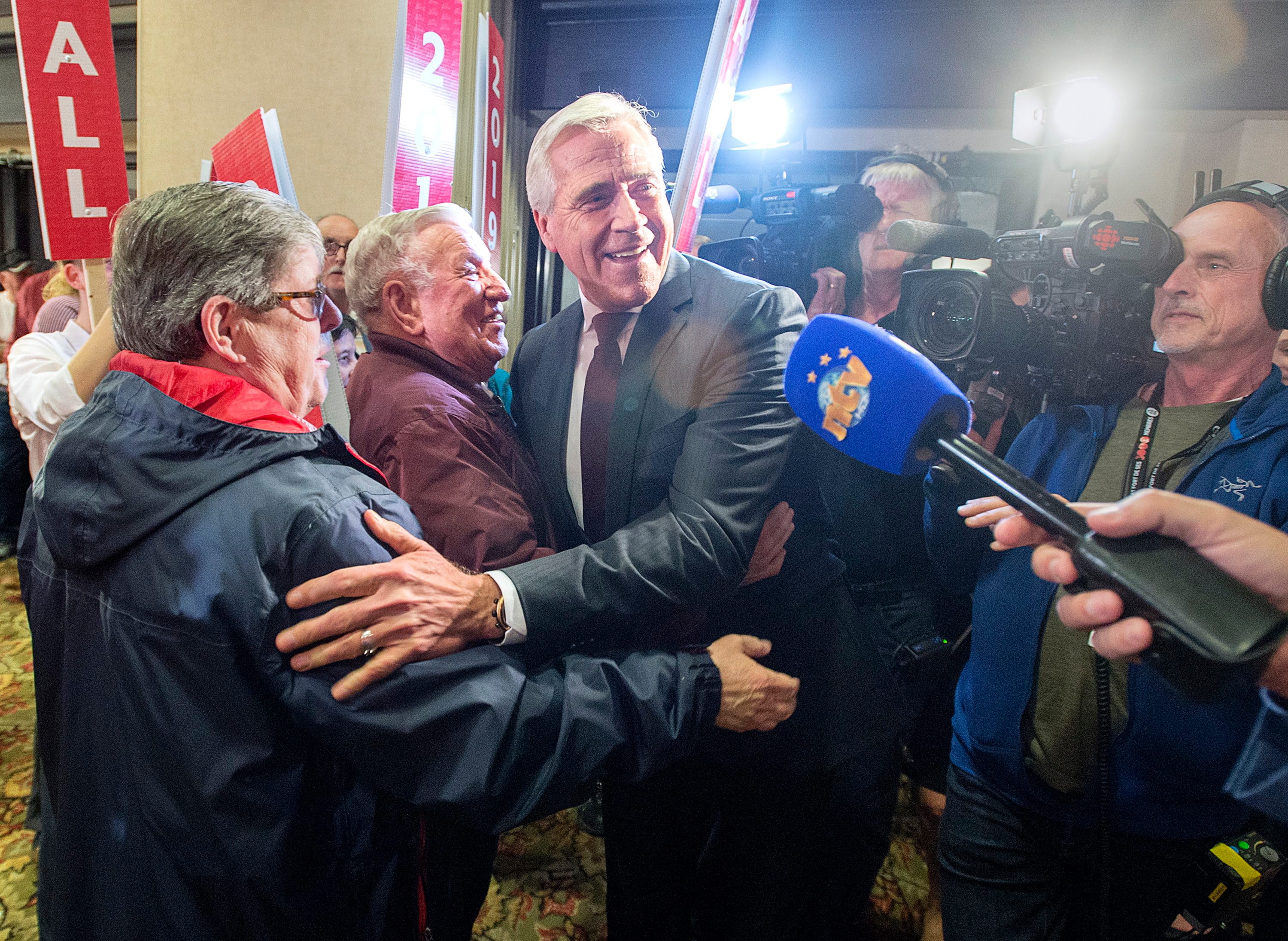 Premier Dwight Ball makes his way through the crowd Thursday to make his victory speech in Corner Brook, Nfld. (Andrew Vaughan/CP)