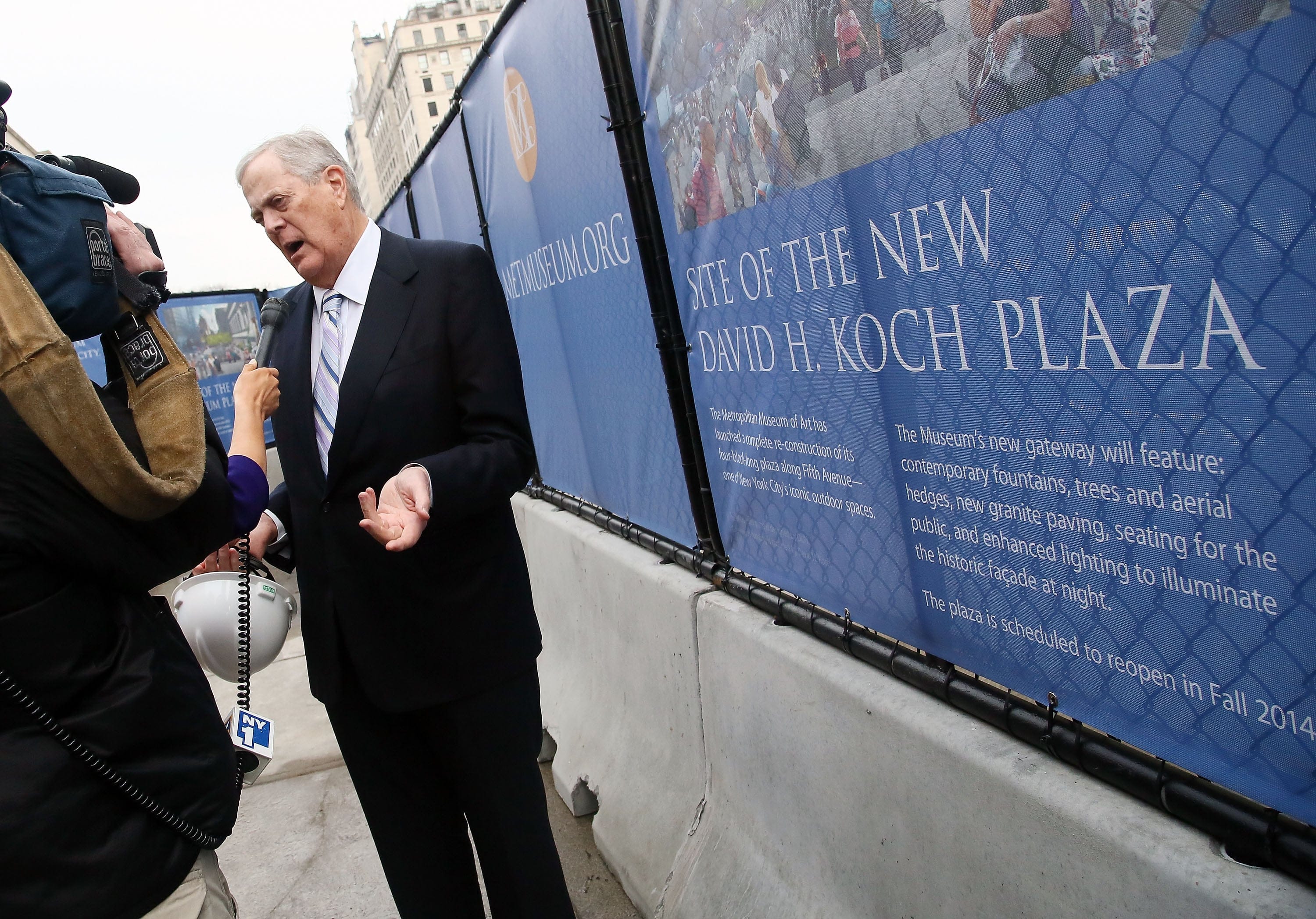 David H. Koch stands in the future site of the new David H. Koch Plaza during the Fifth Avenue Plaza Groundbreaking at the Metropolitan Museum of Art on Jan. 14, 2013 in New York City. (Astrid Stawiarz/Getty)