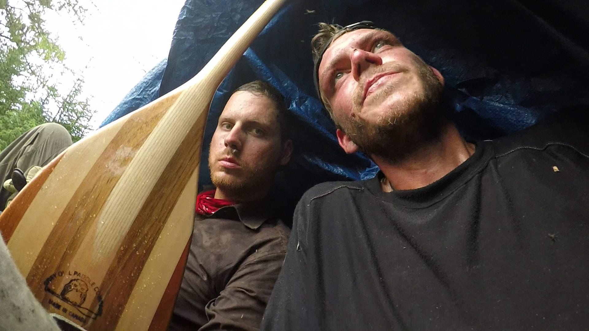 A selfie of Hönstch, right, and Wagner taking shelter in the middle of their trek out of the northern Manitoba wilderness (Photo: John Höntsch and Wolf Wagner)