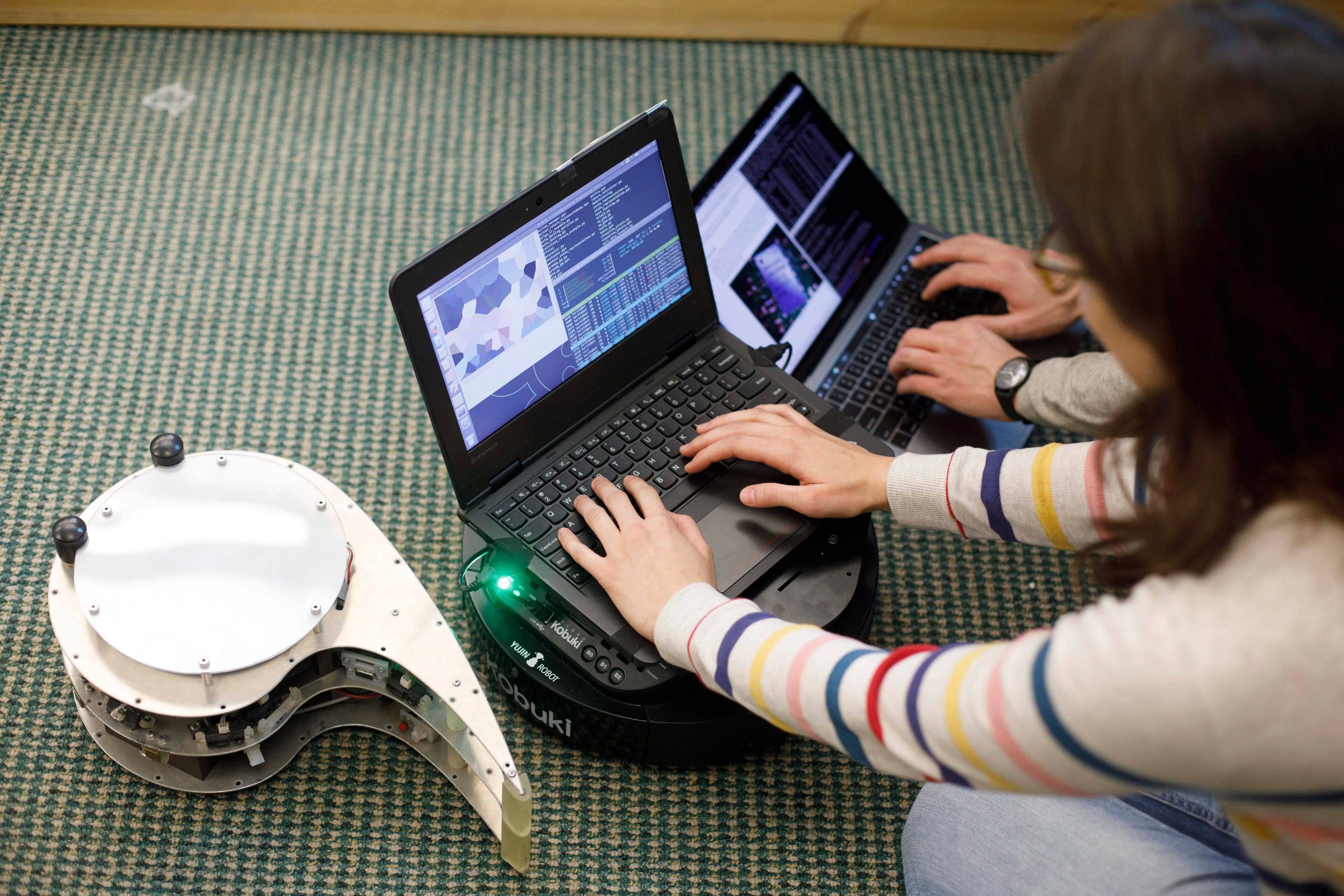 Computing Science Program MSC student Banafsheh Rafiee performs a test on the Kobuki Bot at the University of Alberta in Edmonton Alberta, October 11, 2017. (Photograph by Jason Franson)