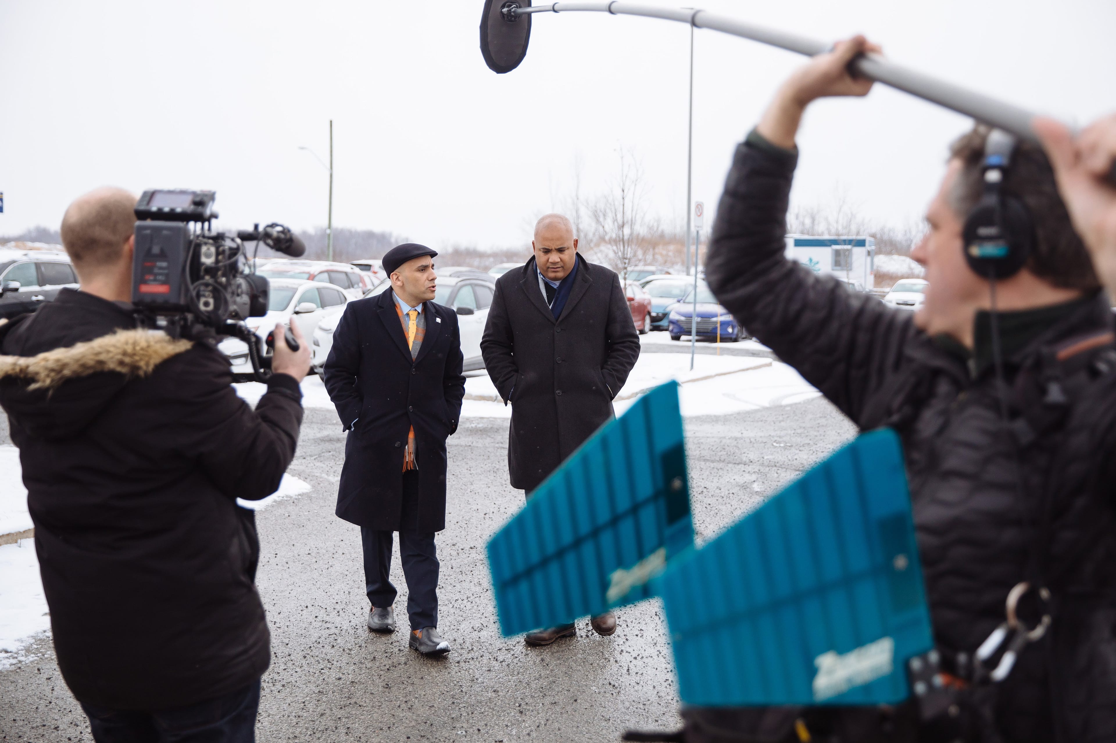 Ontario Liberal MPP Michael Coteau (right) and Quebec CAQ MNA Christopher Skeete (left) discuss Quebec's Bill 21 for TVO's television show Political Blind Date (Photograph by Dario Ayala)