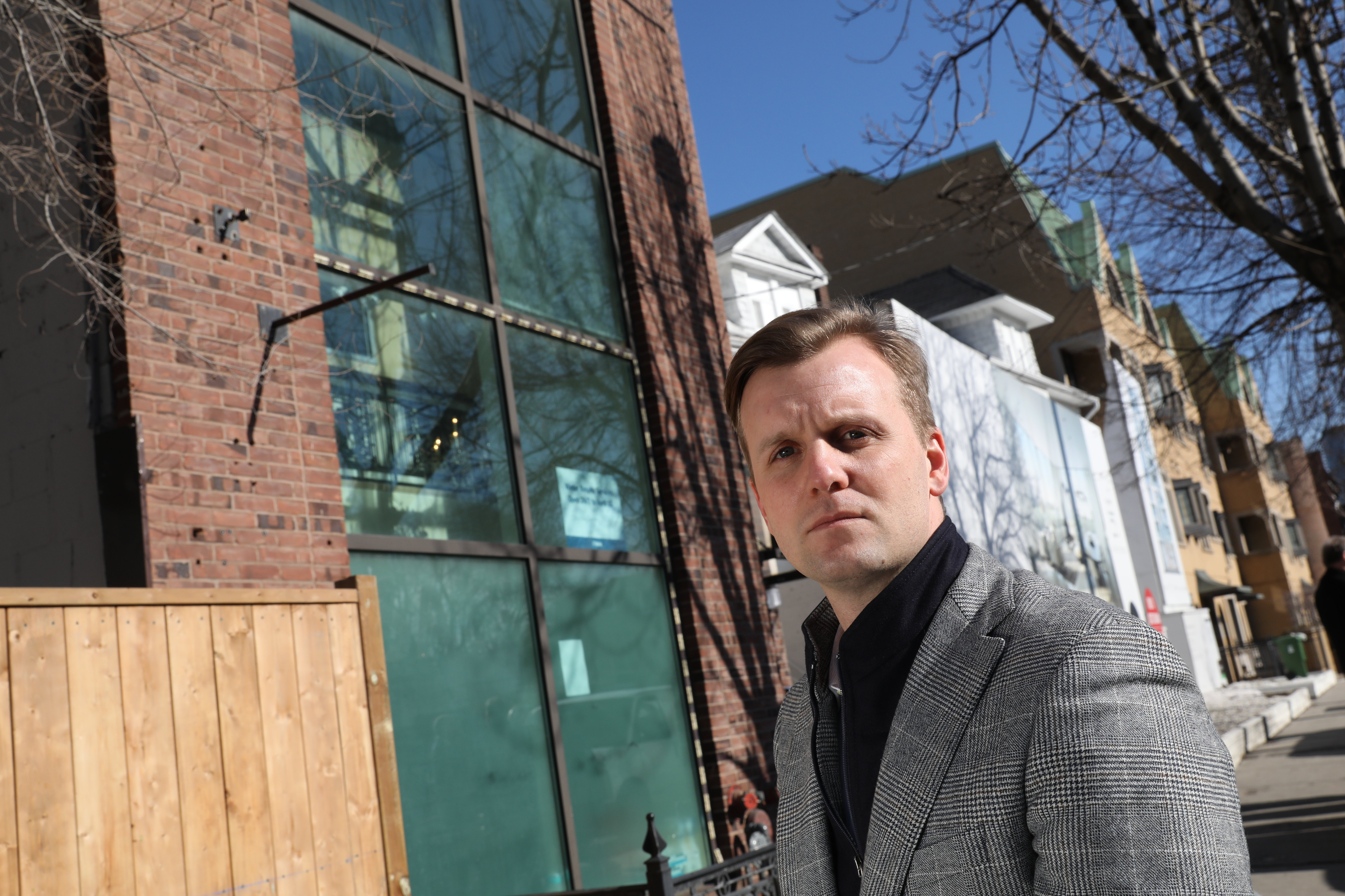 Councillor Joe Cressy in front of 348 Davenport Rd. in Toronto. In the build-up to the opening of the new drop-in on Davenport The Interfaith Coalition to Fight Homelessness has organized clergy and places of worship in support of what will be a new emergency shelter downtown on Feb. 16, 2018. (Rene Johnston/Toronto Star/Getty)